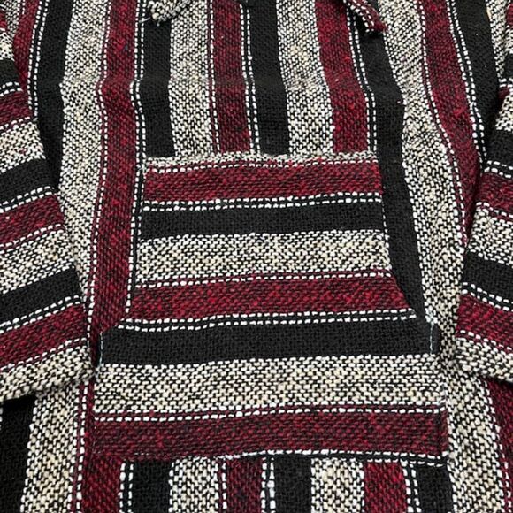 NWOT La Malinche Capucha Authentic Artisanias Poncho Burgundy Black L - Picture 2 of 7